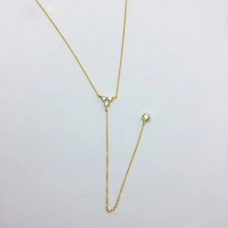 Fashion women 18K gold plated white cz diamond silver lariat necklace