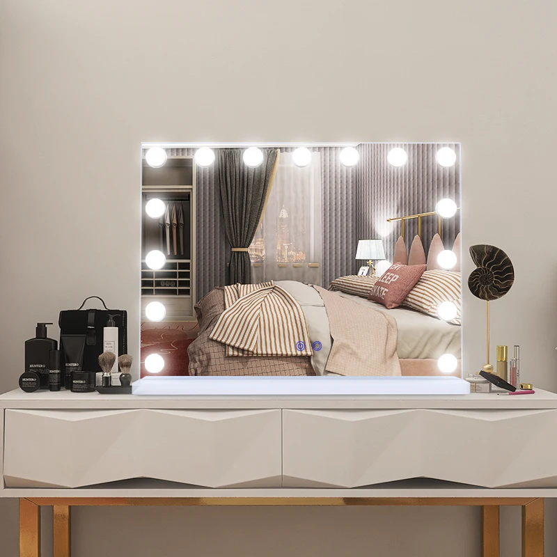15 bulbs Desktop Vanity Mirror With Removable Base LED Wall Mirror Customize Lighted Cosmetic Mirror For Home Salon