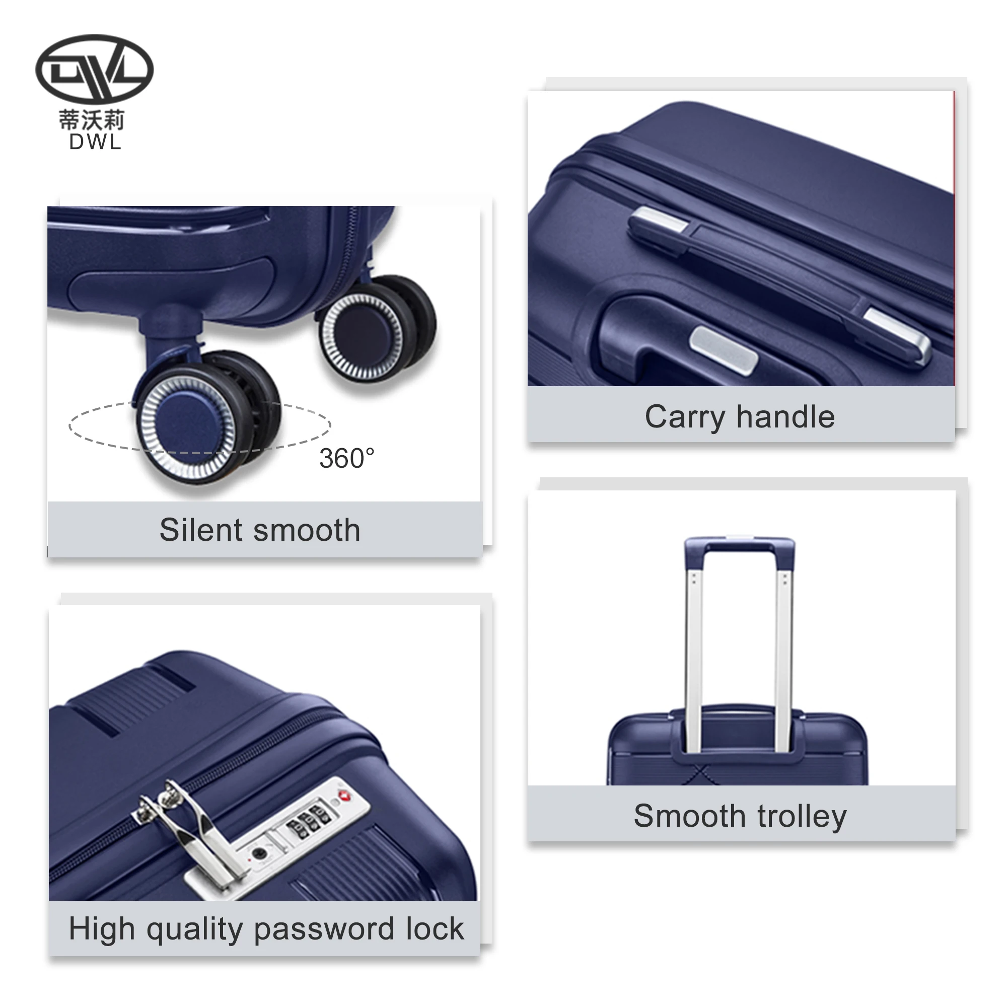DWL fashion luggage 4 piece travel aluminum trolly tsa lock luggage container suitcase luggage for business trip