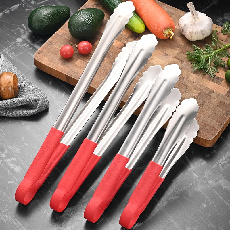 Hot selling Stainless Steel Food Tongs Baking Supplies Bread Clip lengthened Food tweezers Barbece Silicone Food Clip