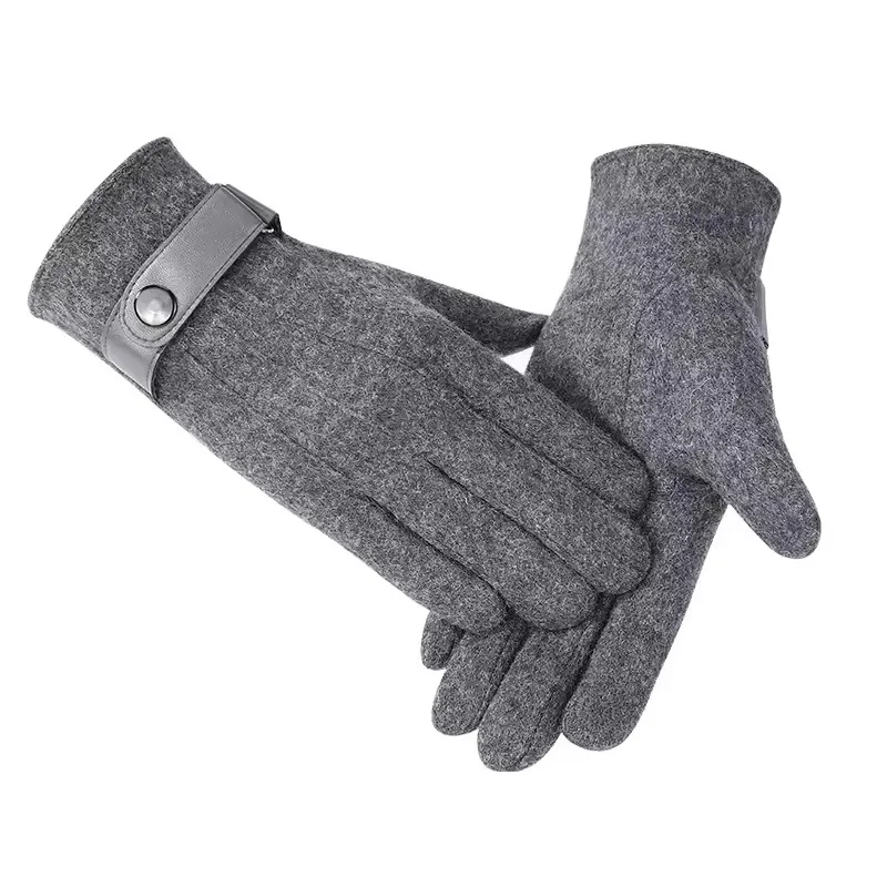 Hot sale touchscreen winter mittens custom plush lining outdoor driving men wool warm gloves