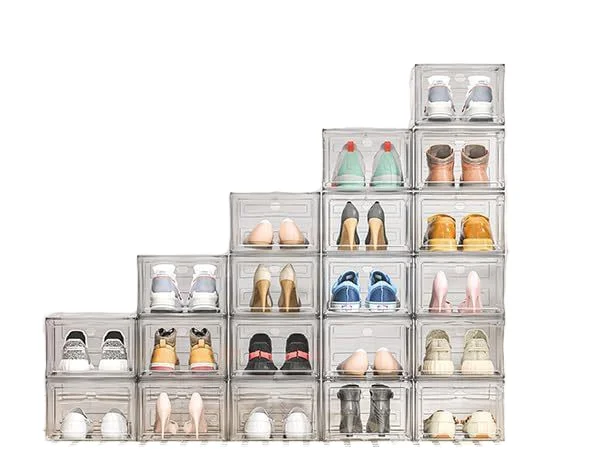 Classic Rectangle Design Magnetic Plastic Shoe Storage Box Multifunctional Covered Display Cabinet for Shoes