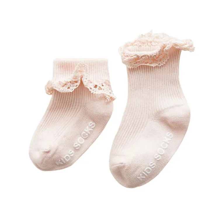 Wholesale Korean White Pink Socks Fancy Lace Infant Baby Socks for Girl Ruffle