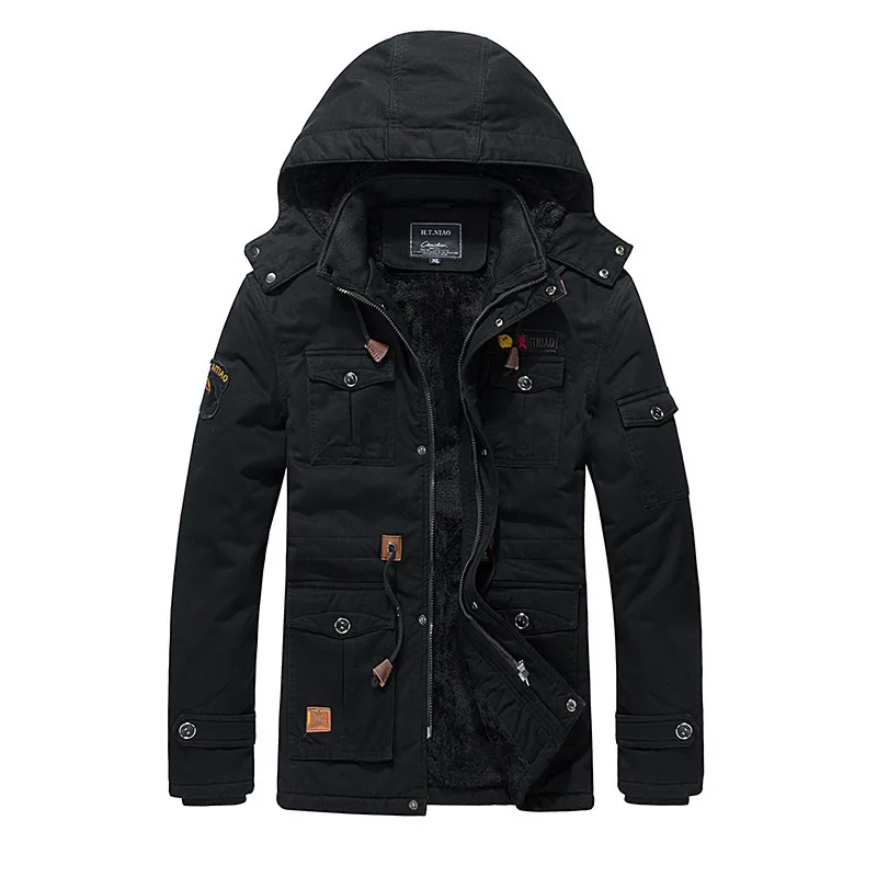 6XL Wholesale man winter coat with Collar hooded pure cotton soft  clothing fleece thickening long plus size leisure jacket