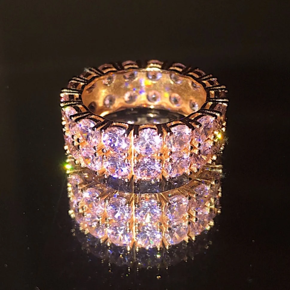 rose gold pink cubic zirconia cz double row cubic zirconia cz eternity engagement band ring