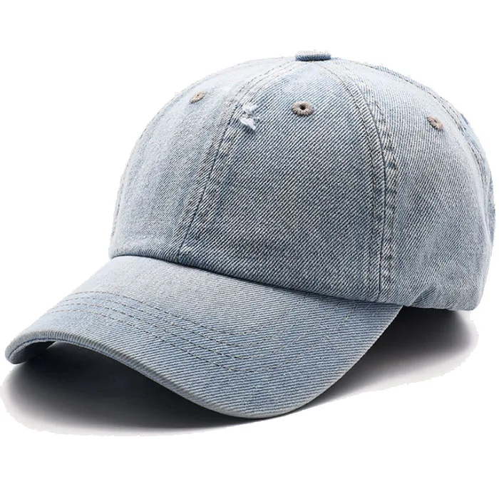 Custom Distressed  Design Washed Denim Baseball Cap Washed Distressed Jeans Baseball Cap Embroidered Washed Denim Baseball Cap
