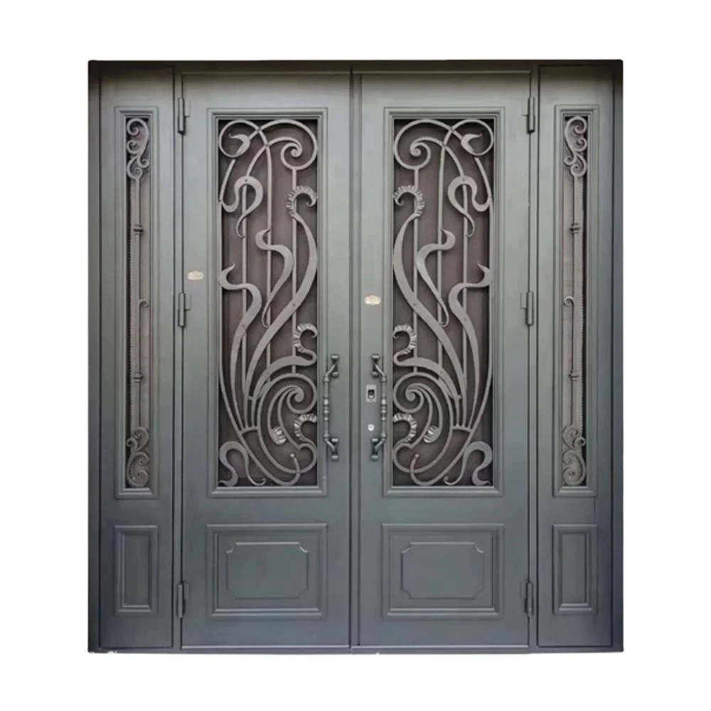 Cast Wrought Iron Door Glass Front Entrance Gate Villa Hotel Courtyard Luxury Unique product high quality Latest design pictures