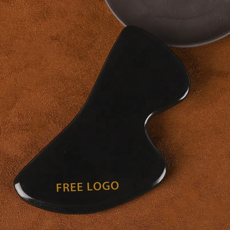 Face Body Guasha Massager Bian Stone Gua Sha Stone For Facial Original In Black B Shape Gua Sha Tool  with Ridges GuaSha Stone