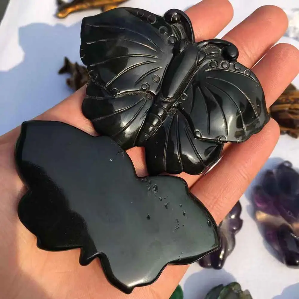 Wholesale Natural Crystal Carving Obsidian Butterflies For Gifts