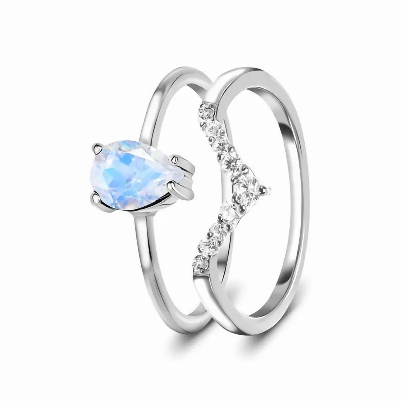 Wedding Natural MoonStones Water Drop Making Rings  with certification For Women multi layer Silver 925 Jewelry Rings