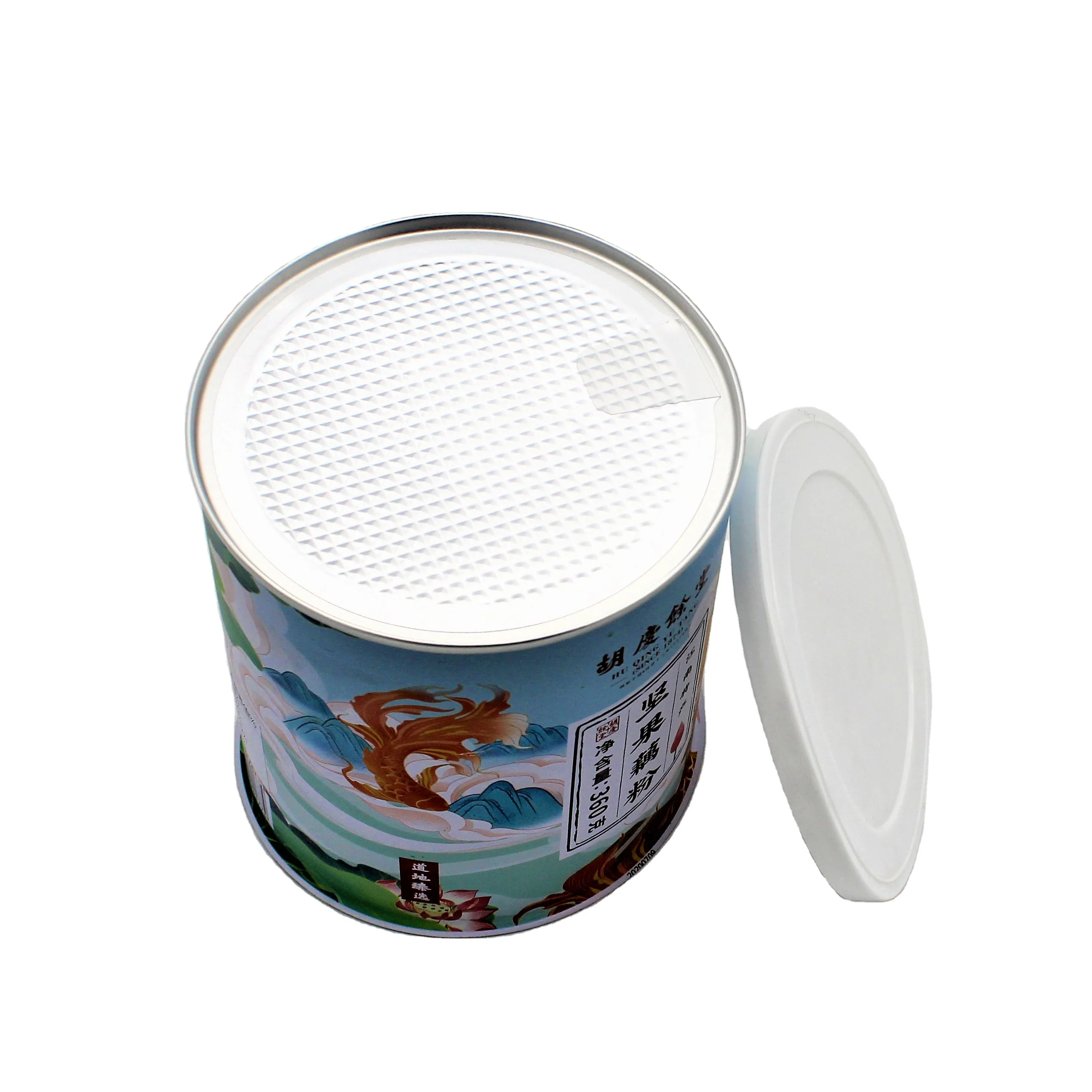 Cylinder Coffee Packaging Protein Powder Tin Cans With Lid For Lotus Root Starch