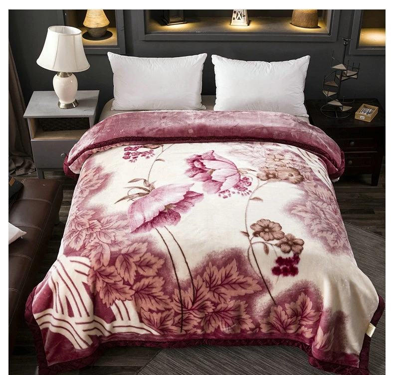 Cheap King Size Flower Mink Winter Korean Blanket Manufacturers Customized Polyester Thick Throw Raschel Bed Printed OEM Blanket