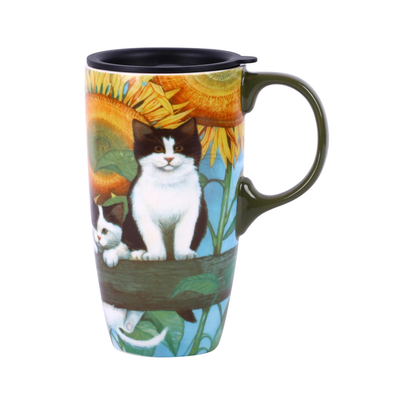 Factory direct sale American coffee ceramic mug ceramic latte tea cup with lid 17 oz cat