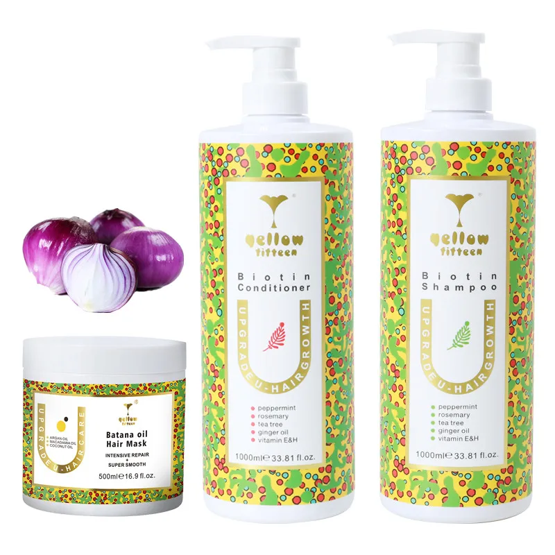 Private Label 500ml Organic Onion Biotin Rosemary Batana oil Shampoo and Conditioner Red Onion For hair growth