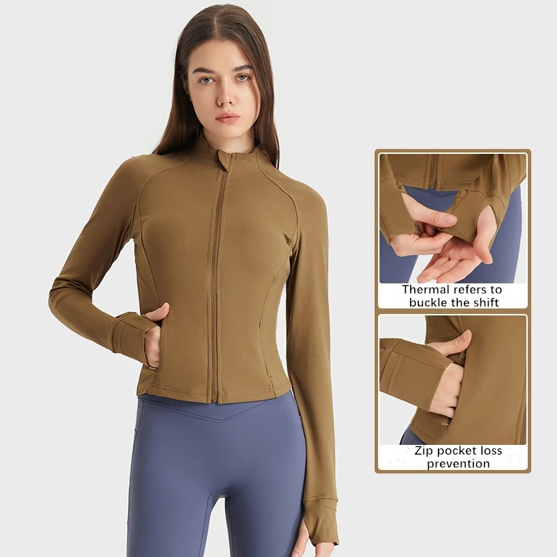 Xsunwing Cool style plain Lulu lightweight women slim fit tight long sleeve gym tops fitness sports jacket yoga zipper jackets