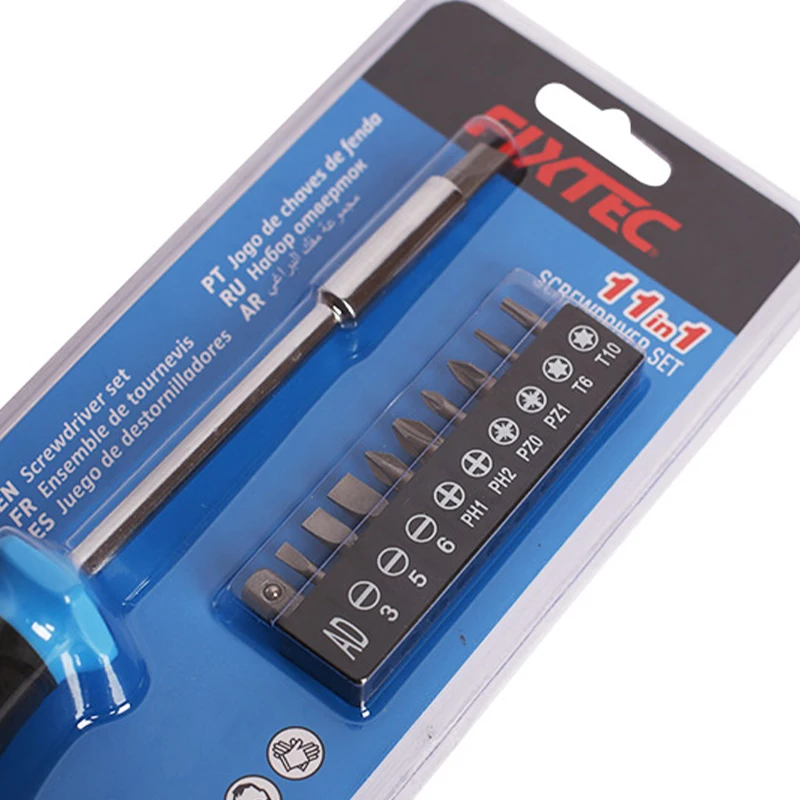 FIXTEC Hand Tool 11 IN 1 Household Magnetic Diy Repair Tool Kit for Home Screwdriver Bit Set