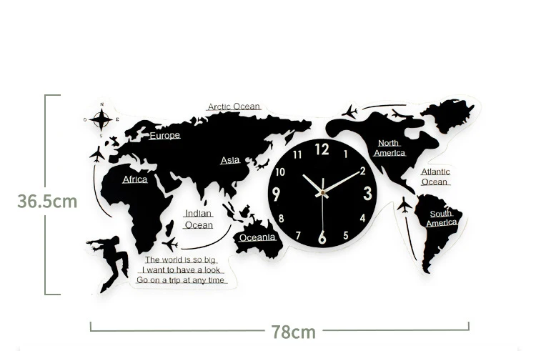 home office decor creative map design diy clear acrylic wall clock industrial
