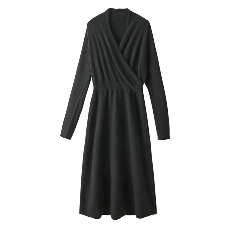 Custom Long Designer Wool Cashmere Women Knitted Women Clothing Turtleneck Sweater Dress Cashmere Dress