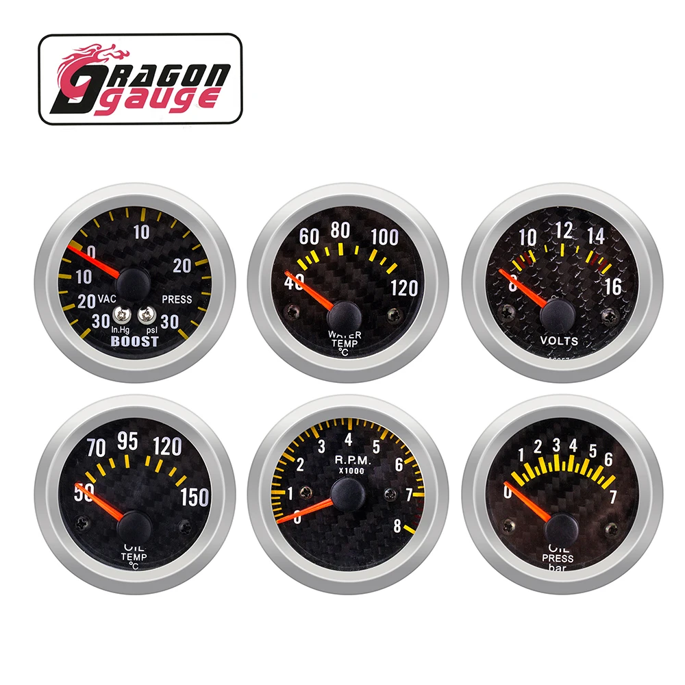  Тахометр Dragon gauge 52 мм Универсальный цифровой со светодиодной подсветкой для автомобиля и велосипеда с манометром автоматический измеритель Манометр 0-8000 об/мин карбоновые татуировки