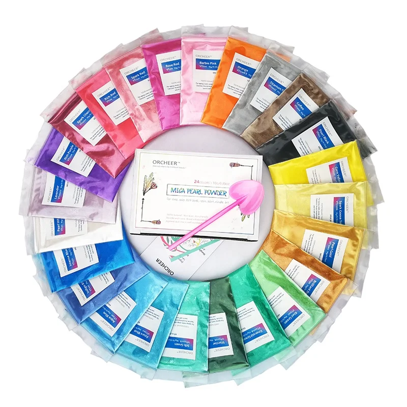 
24 colors mica pearl pigment powder for soap, bath bomb, eye shadow, nail gel, epoxy resin, 10g/color 