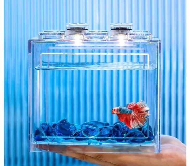 Mini Small Desktop Transparent Acrylic Plastic Block Goldfish Fish tank Color Building Aquarium Creative