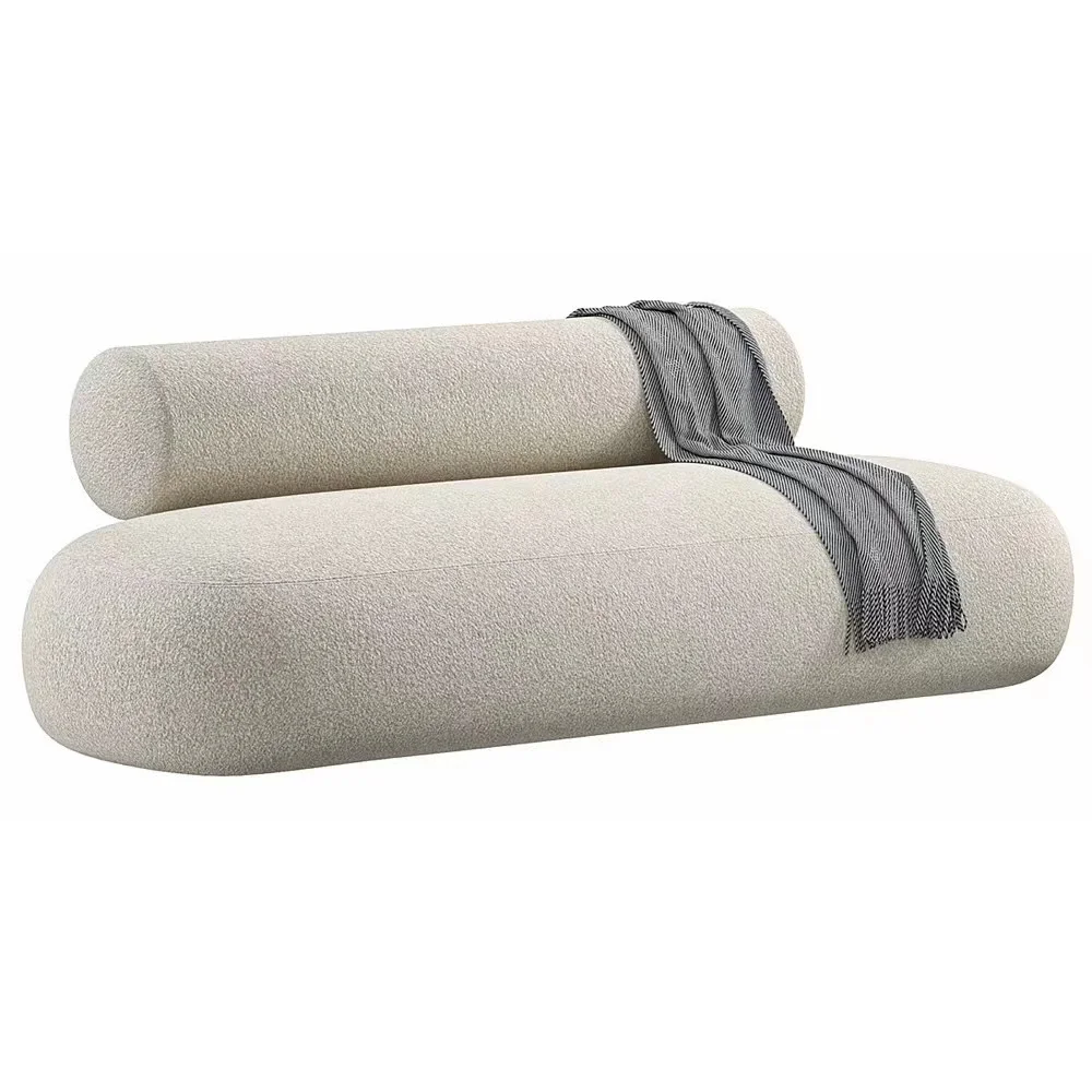 Designer Series Modern White Loop Woolen Fabric Arc-shaped Three Seater Upholstered Furniture Living Room Sofa