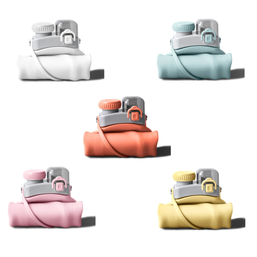 Multiple Colors  Available Silicone Water Bottle Travel Gym Sports Collapsible Water Bottle with Straw