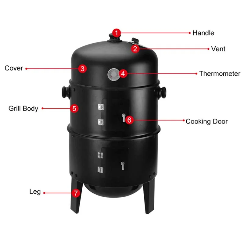 3 In 1 Smokeless Charcoal Smoker Bbq Grill 3 Layers Tower Vertical Barrel Charcoal Barbecue Grill Smoker