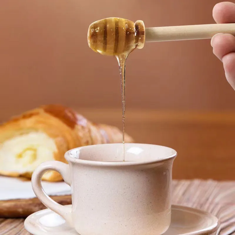 Hot bamboo manual wooden syrup spoon honey spoon wooden honey spoon stirring rod can be customized logo wood honey rod