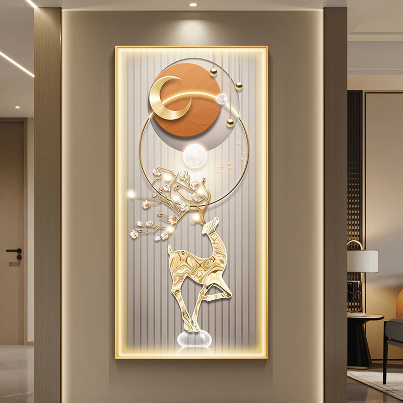 Decorative painting of deer entrance porch northern European light luxury high-end corridor hanging painting led painting
