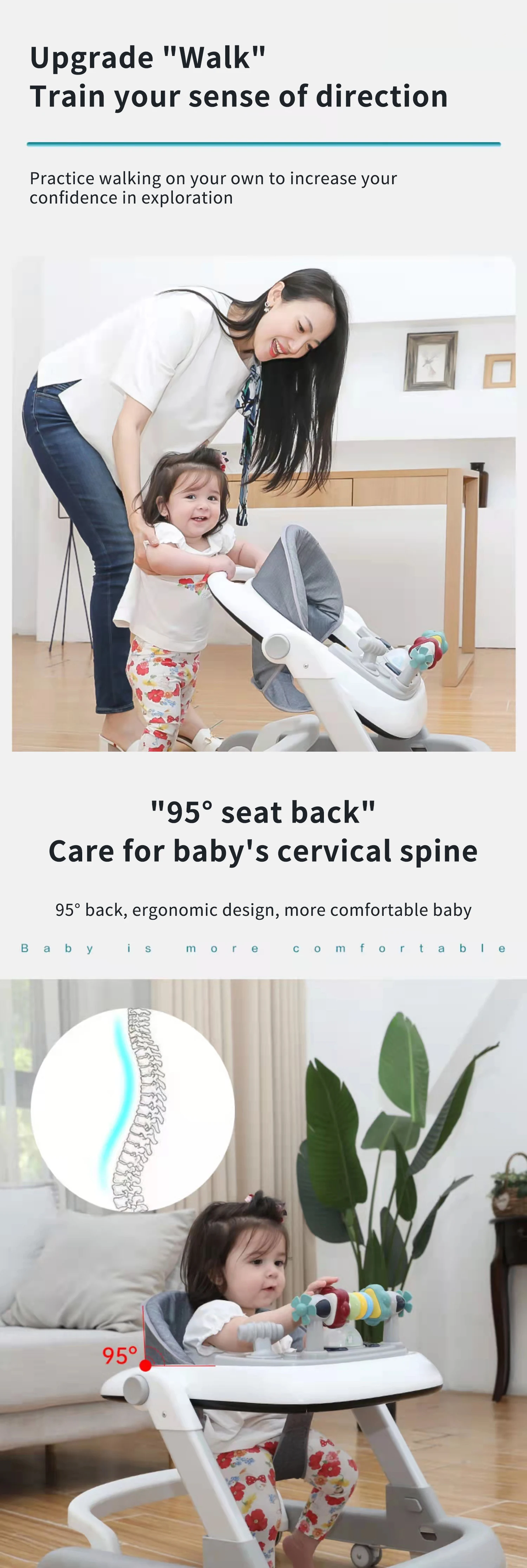 China factory new design and high quality toddler cart with linen confortable cushion and breathable safe upgrade Baby waker