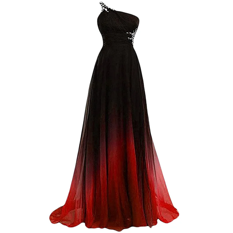 Hot Sale One Shoulder New Fashion Slim Color Gradient Long Prom Ball Gown Evening Dress