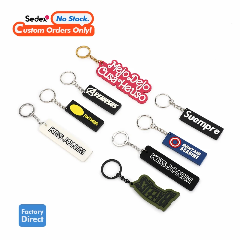 OEM ODM Custom Key Rings With Logo Embossed Rubber Keychain 2D Soft Pvc Key Chain Silicone Keyring