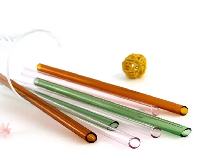 Glass Tube Smoking Pipe Factory Wholesale Different Solid Color Glass Straw with Ball At The Bottom Juice Straw Drinking