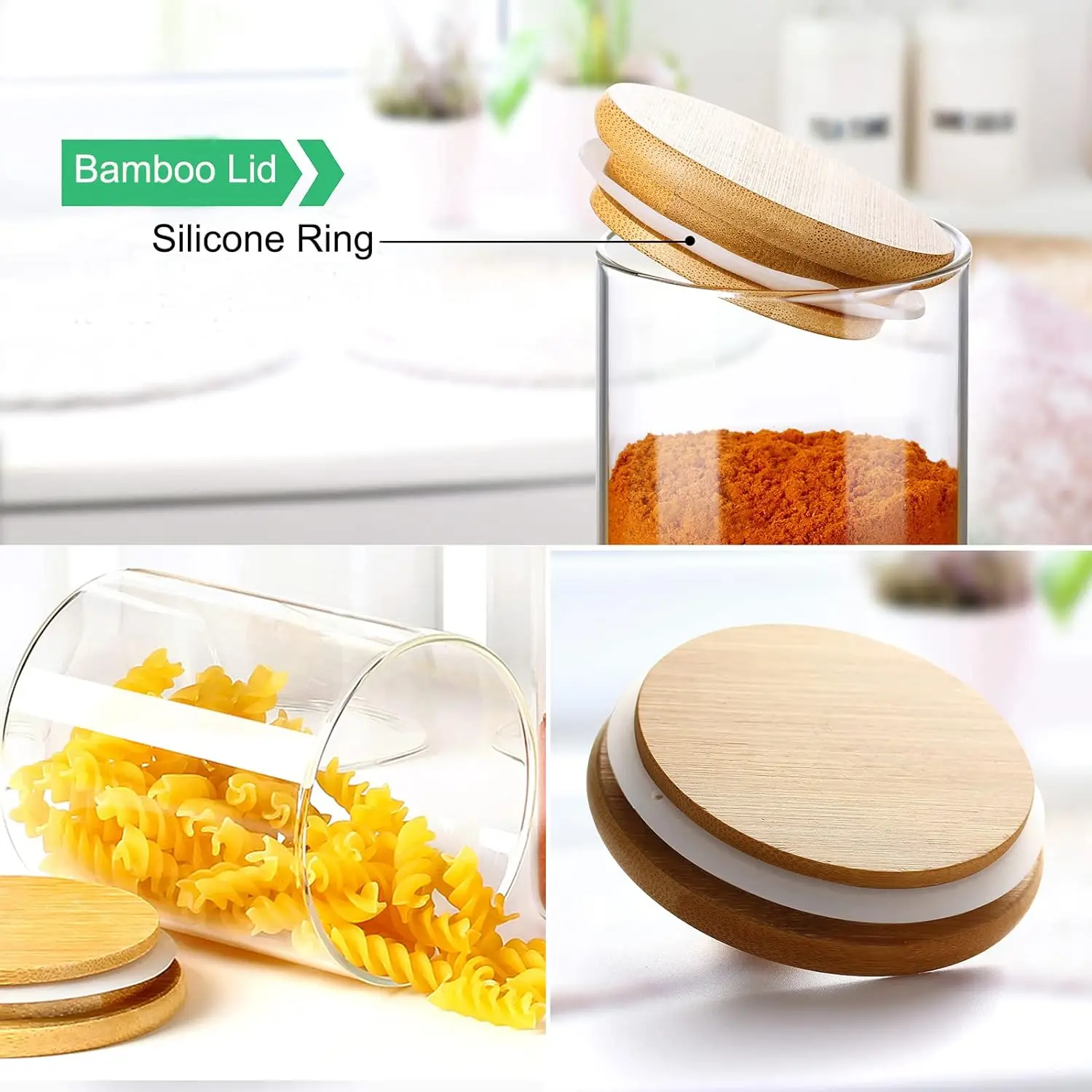 YOLOWE HOME 280ml/10oz glass Spice jar with bamboo lid glass jar storage containerkitchen organizers and storage