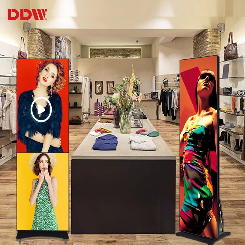 Ultra-Thin P1.75 P2 P2.5 Portable Wifi 4G USB Floor Stand Led Digital Signage Mobile Indoor Led Poster For Advertising Display