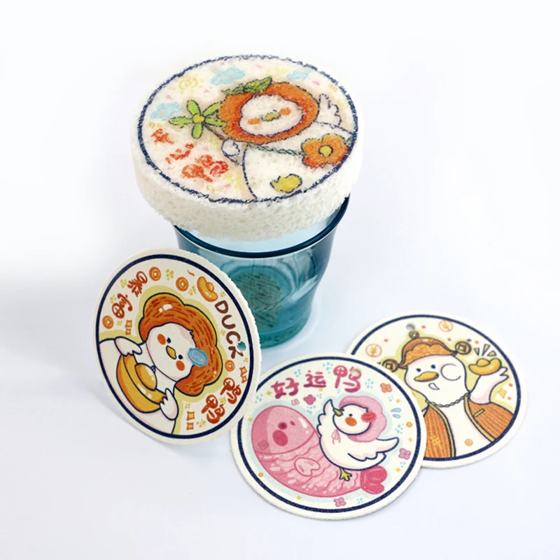 INS Creative Kitchen Dish Bowl Cleaning Sponge Brush Custom Compressed Natural Wood Pulp Cotton Cellulose Sponge