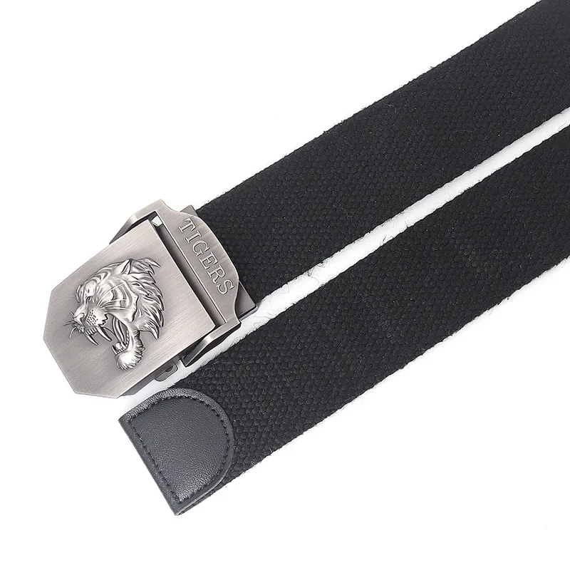 Manufacturers Customized Logo Canvas Fabric Metal Tiger Head Buckle Lengthened Belt Youth Outdoor Trousers Canvas Tactical Belt