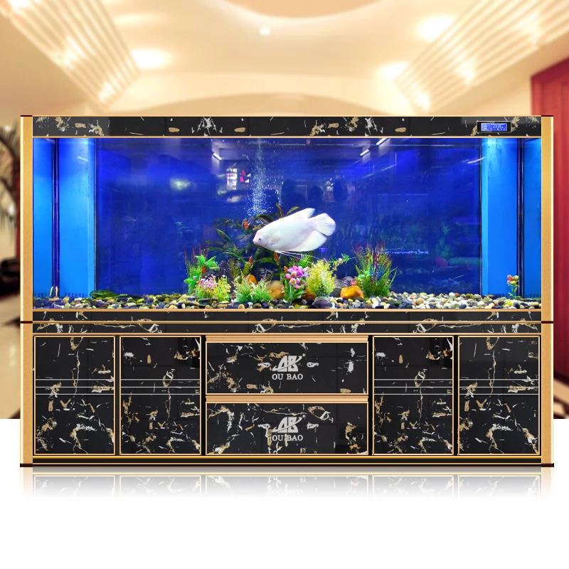 2m large fish tank glass aquarium living room dragon fish tank 1.5m aluminum alloy bottom cabinet bottom filter free water chang