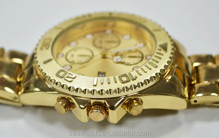 Custom Logo Luxury Gold Plate Movable Sand Bezel Steel Buckle With Calendar Chronograph Watches Men Wrist