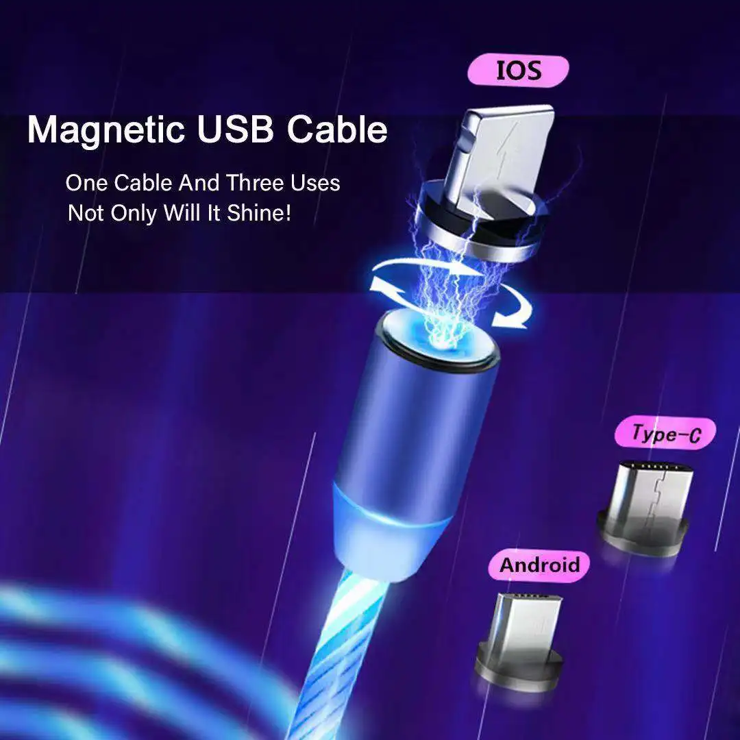 1 м 3 в Магнитный Usb 2A зарядный кабель для мобильного телефона