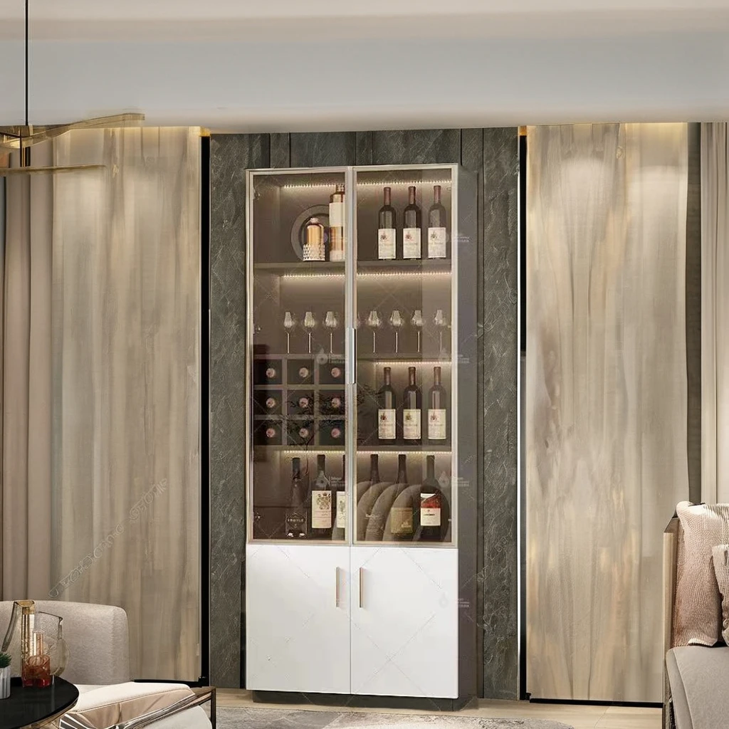 Elegant  Wine Cabinet Locker Display 1713 Lighting Piano Paint High Quality High Density Board High Quality Glass Wine Rack