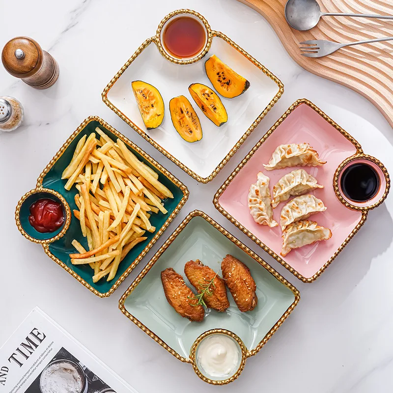 factory directly supply white with gold bead ceramic serving  plate  for breakfast kitchen home