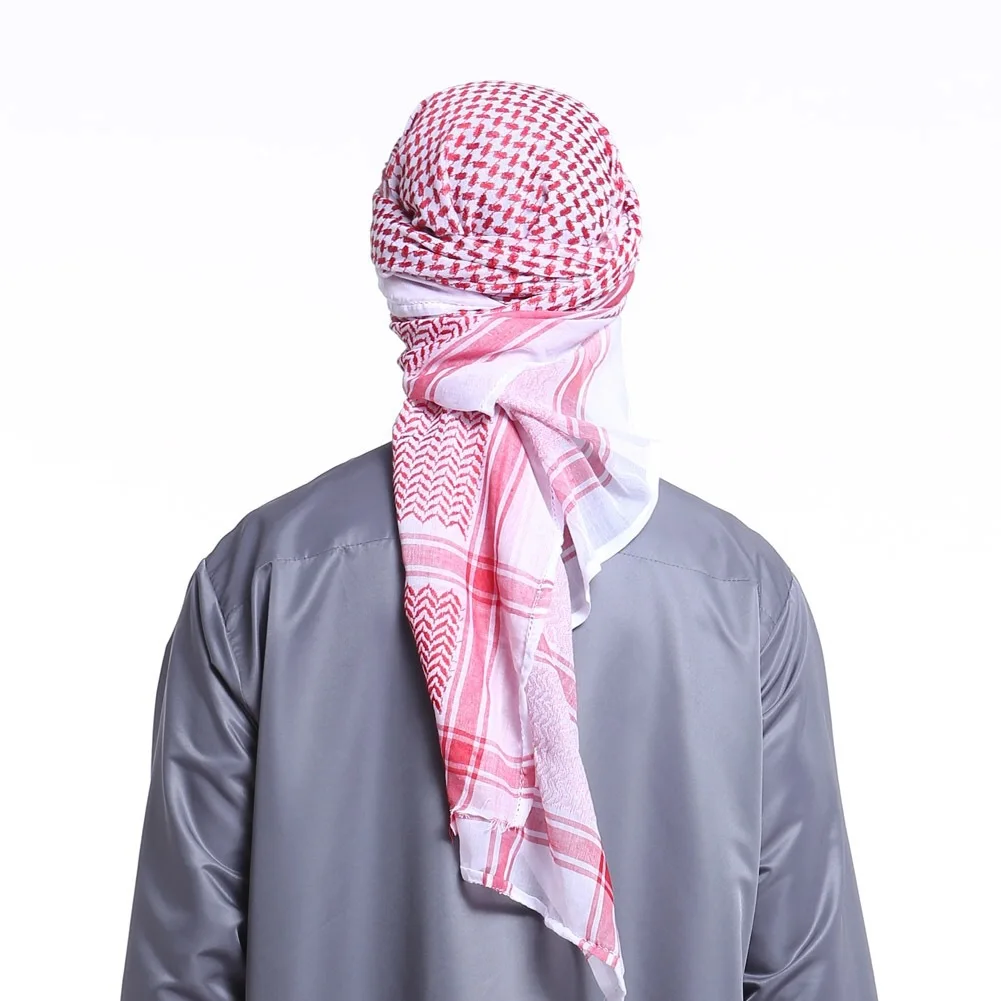 Adult Men Arab Head Scarf Polyester Head Cover Keffiyeh Middle East Desert Shemagh Wrap Muslim Headwear Arab Scarf for Men