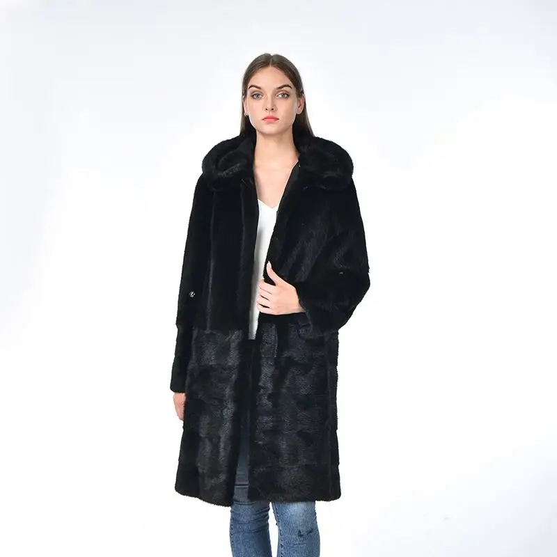 Exclusive Long Sleeve Winter Comfortable Women Fashion Real Mink Fur Coats In Black