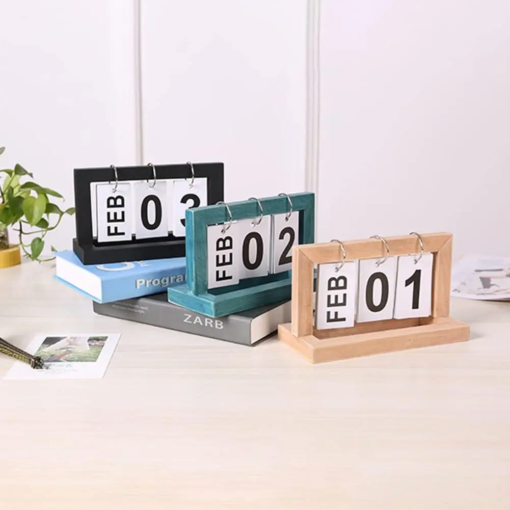 Woodenpage turningcalendar retrosimpledailycalendarfoldablepageturning retro style calendarforhomeoffice dining table decoration