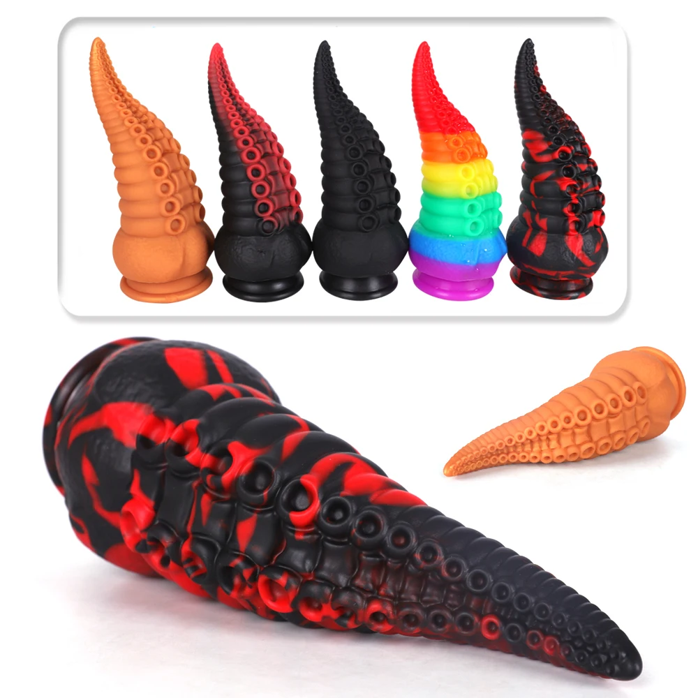 New Mixed-color Liquid Silicone Large Phallus Simulation Alien Posterior Anal Plug Dildo Sex Toy