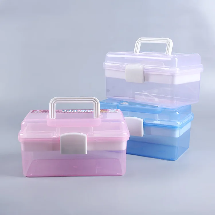 Wholesale hard plastic 10 inches Transparent double layer portable flat multi-drawer  jewelry storage box