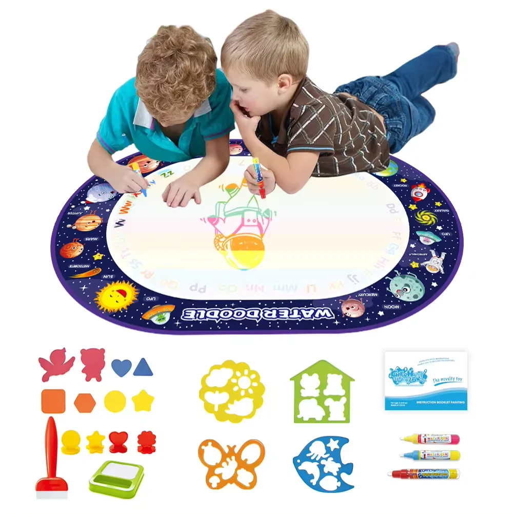 Hot Selling Wholesale Kids Large Educational Star Space Theme Oval Water Aqua Magic Doodle Mat with Pen