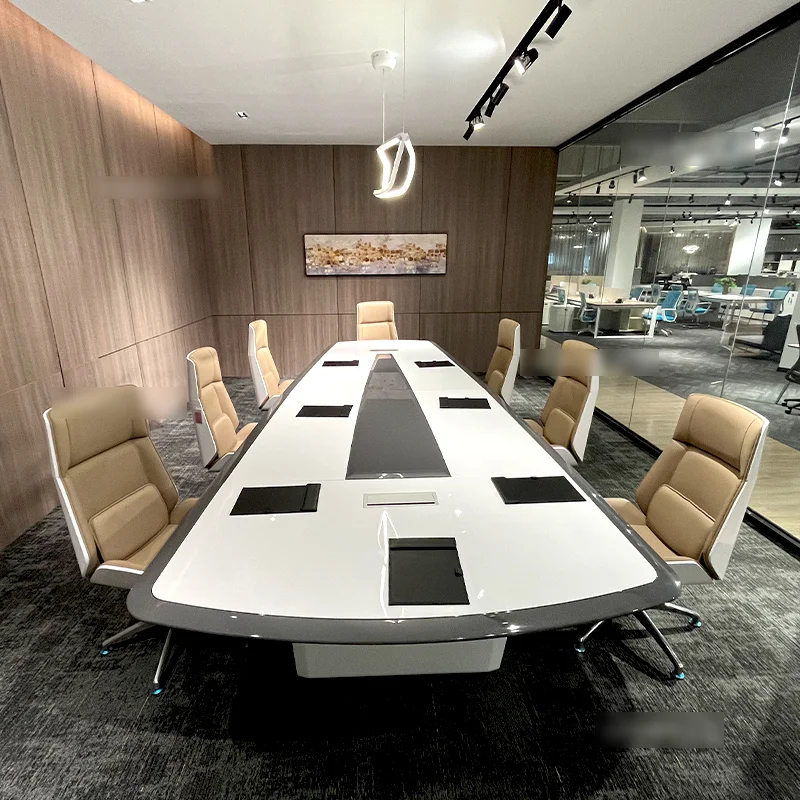 Modern Meeting Room Office Desk 12 Feet Conference Room Multi Person Wooden Big Conference Table And Chairs
